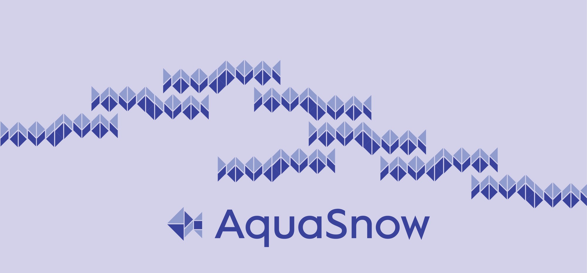 een naadloos patroon opgebouwd uit het aquasnow merk, herhaald tot een golf, blauw op lichtlila