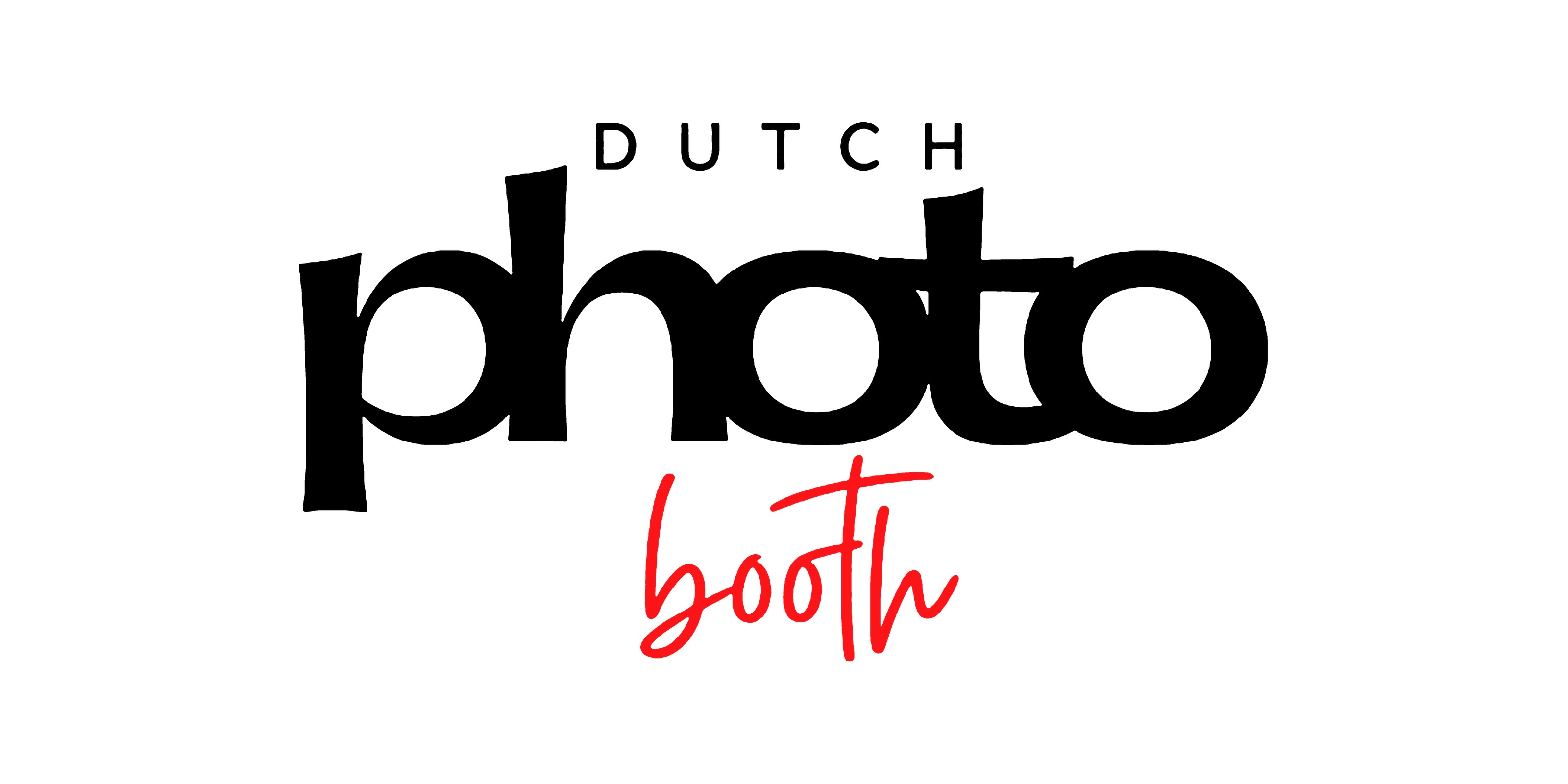 het merk van dutch photobooth: gespati&euml;erde kapitalen dutch boven een zwaar zwart photo en een rood geschreven booth